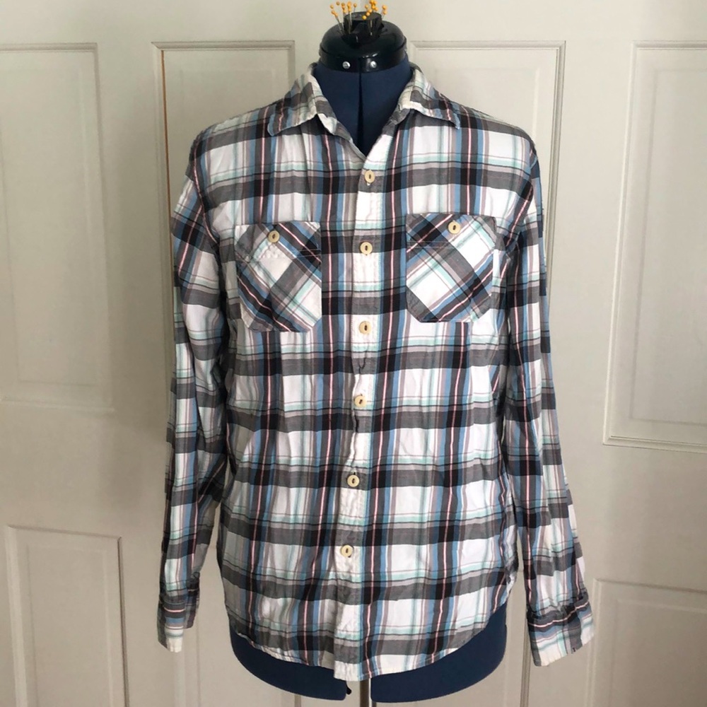 Western/flannel shirt, button, white